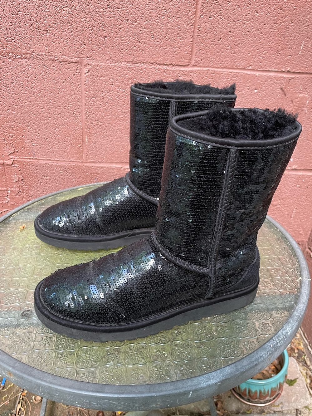 UGG Classic Short Black Sequin Boots Size 8 - Picture 2 of 10